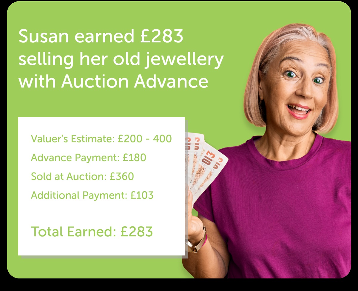 Kate earned Â£283 selling her old jewellery with Auction Advance
