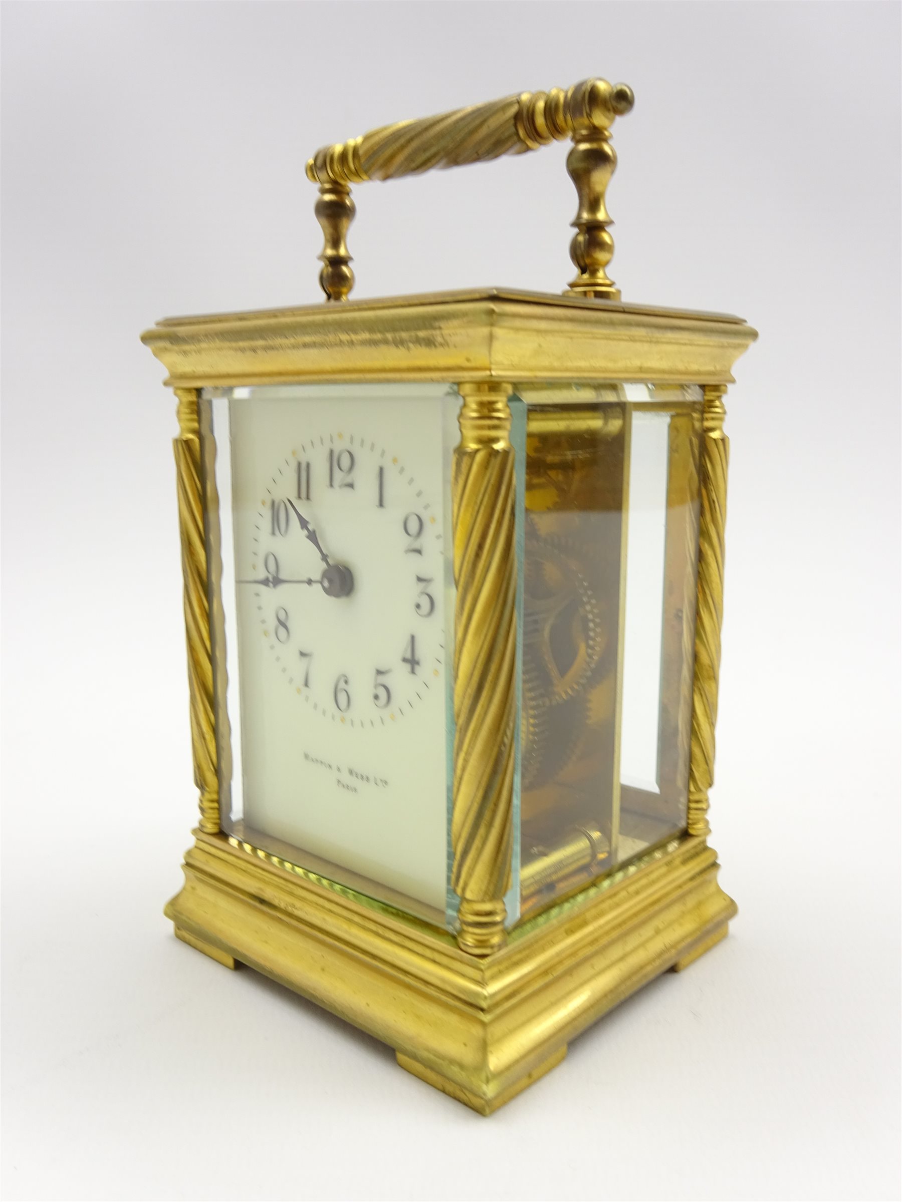 Mappin & Webb - 20th century brass carriage clock time-piece, enamel ...