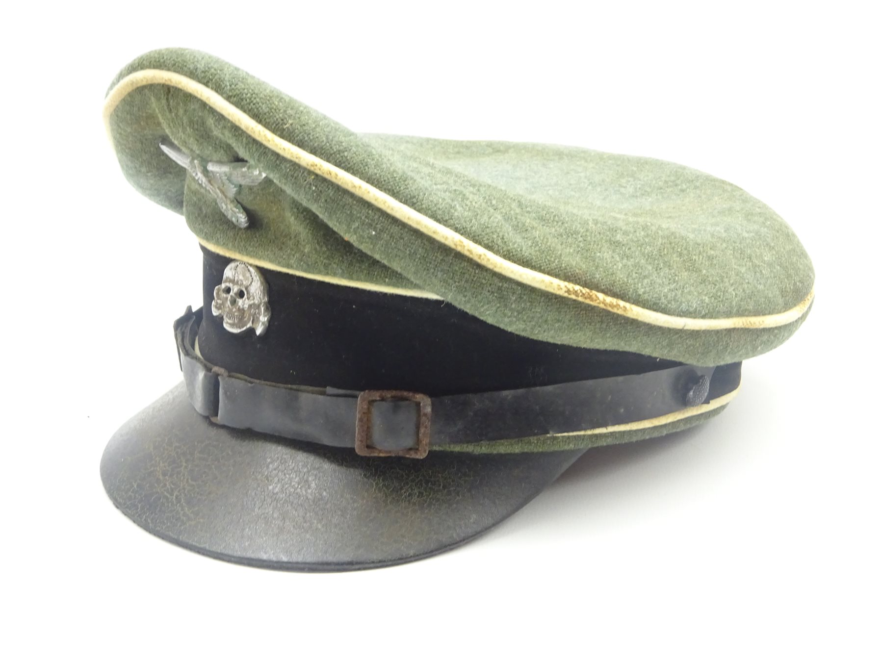 WW2 German Waffen-SS officer's peaked cap with metal eagle and totenkopf skull insignia - The ...