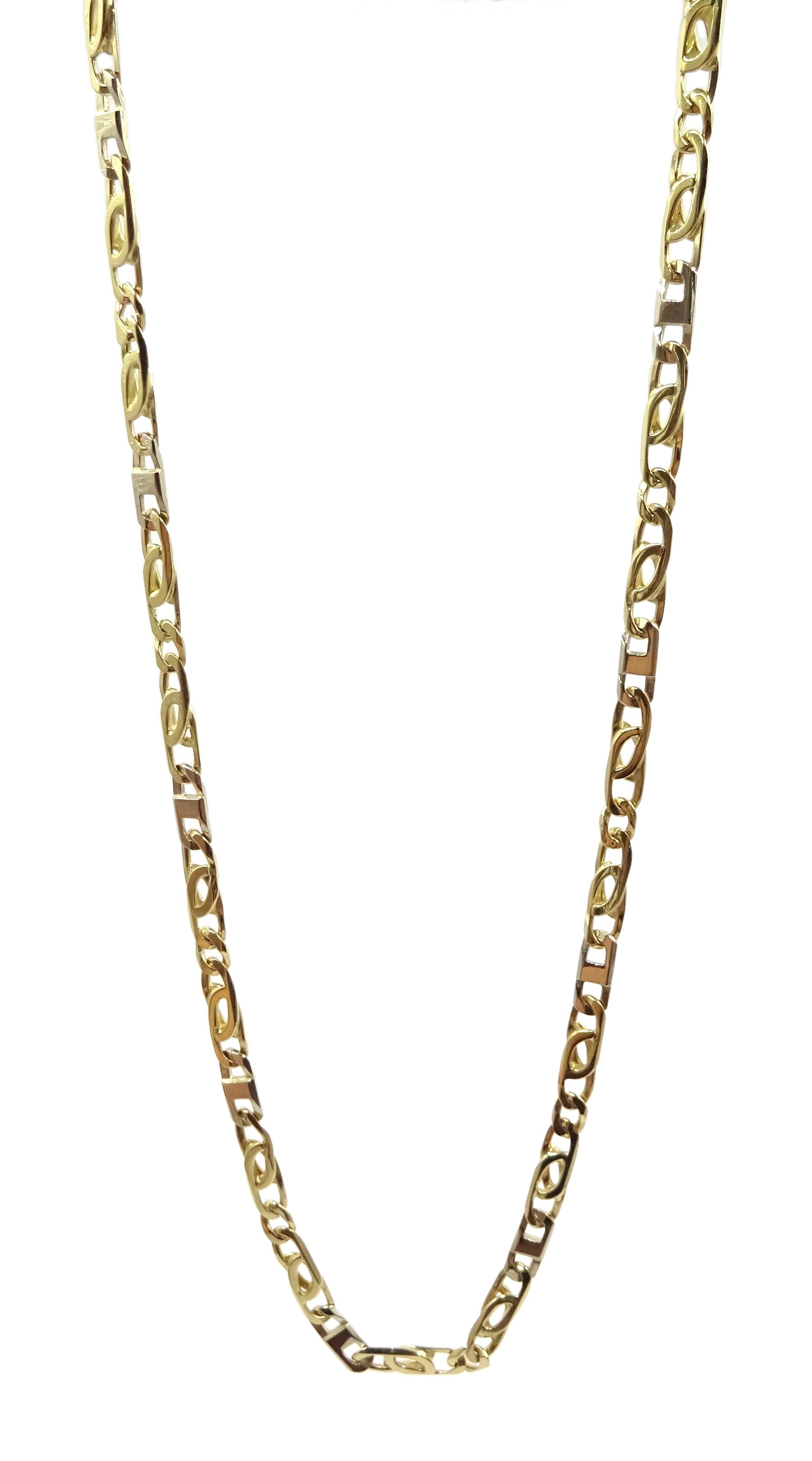 14ct gold flattened fancy link chain necklace, stamped 585, approx 23