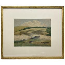 Fred Stratton (British 1870-1960): Ploughing Landscape, watercolour signed and dated '23, 26cm x 35cm