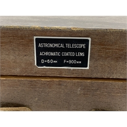  Astronomical Telescope (D=60mm F=900mm) in fitted wooden box  
