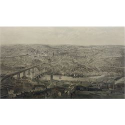 After John Storey (British 1828-1888): 'Newcastle-Upon-Tyne in the Reign on Queen Victoria', lithograph with hand colouring pub. by R Turner 1864, 52cm x 90cm