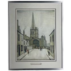 Laurence Stephen Lowry RBA RA (Northern British 1887-1976): 'Burford Church', colour lithograph signed and numbered 91/850 in pencil pub. Grove Galleries Limited Manchester 60cm x 45cm