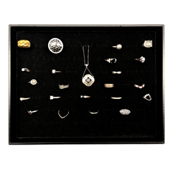 Victorian silver ring, Birmingham 1883, collection of twenty-one silver and stone set silver rings and a 9ct gold and silver stone set pendant necklace, all stamped or hallmarked (23)