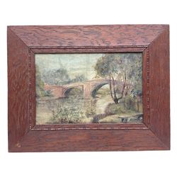 English School (Early 19th century): 'The Old Bridge Ilkley Yorkshire', oil on canvas signed 'Shaw', housed in mahogany frame 19cm x 28cm 