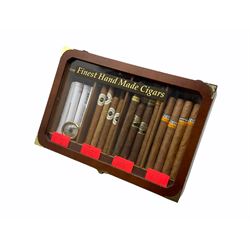 Shop display humidor with glazed lifting lid containing a selection of hand made cigars including Cohiba, Don Tomas Presidente, Ashton Grand Corona and Macanudo Hampton Court (28)