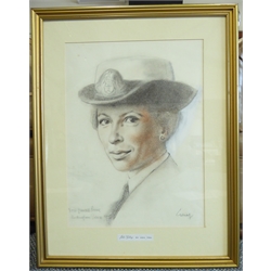  John Thomas Young Gilroy (British 1898-1985): 'H.R.H Princess Anne Buckingham Palace', pencil, charcoal and watercolour portrait signed, titled and dated 1975, 43cm x 32cm  Notes: Gilroy was of 'Guinness Advert' fame and was also a noted portrait painter. He was invited to Buckingham Palace as an official artist. His sitters include Princess Anne, Prince Charles and Earl Mountbatten of Burma  
