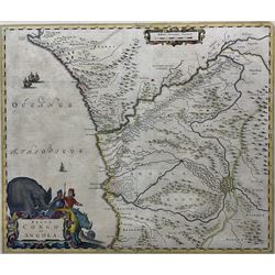 John Ogilby (British 1600-1676): 'Regna Congo et Angola', 17th century engraved map with hand-colouring, pub. c1670, 45cm x 54cm