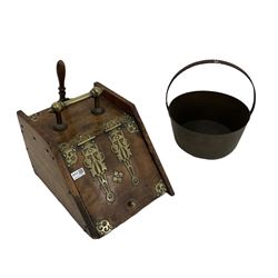 Walnut coal box with shovel, together with a brass bucket 