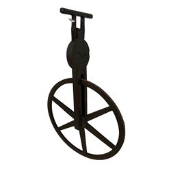 Late 19th century hardwood six spoke land surveying wheel, brass dial with miles and furlong measurements, Roman numerals, by W &S Jones, London