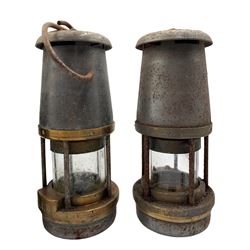 Four steel and brass miners lamps, by Wolf Safety Lamp Co William Morris Ltd, Sheffield, type FS, PO 1972 x2, 1973 and 1974