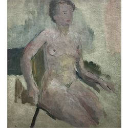 Circle of William Goodridge Roberts (Canadian 1904-1974): Seated Female Nude, oil on canvas laid onto board, unsigned 33cm x 28cm 