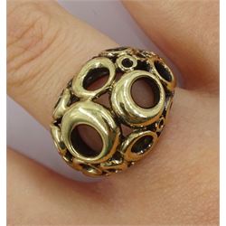 Gold circular abstract design dome shaped ring, stamped 9ct 