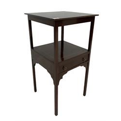 George III mahogany two tier side table with one drawer, raised on square supports 