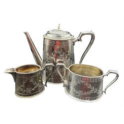 Victorian three piece silver-plated tea set 
