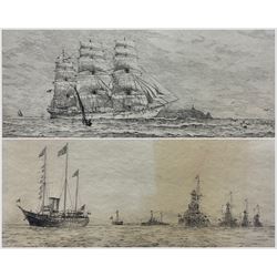 Rowland Langmaid (British 1897-1956): 'The Dreadnaughts' and 'The 1935 Coronation Review', pair academy proof drypoint etching signed in pencil with blindstamp 19cm x 36cm (2) (unframed)