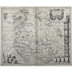 Johannes (Joan) Blaeu (Dutch 1596-1673): 'Herefordia Comitatus (Herefordshire)', 17th century engraved map, pub. Amsterdam 1646, French bookplate verso 45cm x 50cm (unframed)