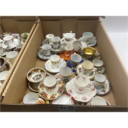Miniature Royal Doulton Spring cup & saucer together with a collection of porcelain coffee/ tea cups and saucers including and others Wetley China, Aynsley, Spode, Grafton China, crested ware etc in two boxes