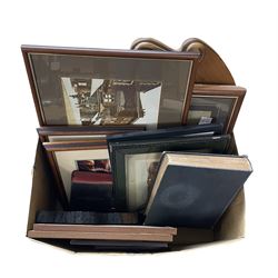 Box of pictures, wall clock, photographs etc