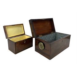 Early 19th century mahogany tea caddy with crossbanded decoration W19cm and a rosewood tea caddy with embossed metal handles W30cm (2)
Provenance: From the Estate of the late Dowager Lady St Oswald