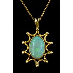 18ct gold opal pierced star design pendant, on 9ct gold chain necklace