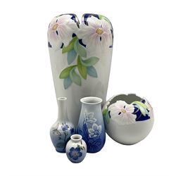 Pair of Royal Copenhagen 'Fleurie' vases designed by Annegrete Halling-Koch with moulded floral tops, together with two other floral vases no.2800, no.2683 and one B&G vase max H35cm