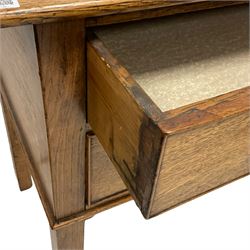 19th century oak low side table, the projecting top over two drawers, raised on square supports 
