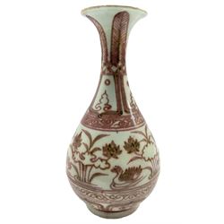 Chinese provincial vase decorated with red flowers and leaves on a white ground H26cm