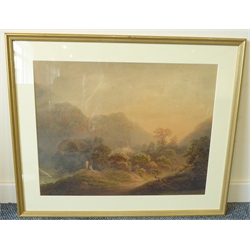  Circle of Francis Nicholson (British 1753-1844): Figures in a Valley, watercolour unsigned 57cm x 44cm  