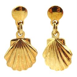 Pair of 18ct gold shell pendant stud earrings, stamped 750