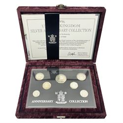 The Royal Mint United Kingdom 1996 silver proof anniversary coin collection, number 7606, cased with certificate 