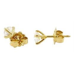 Pair of 18ct gold round brilliant cut diamond stud earrings, total diamond weight approx 0.80 carat