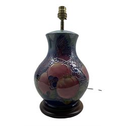 Moorcroft 'Finches & Fruit' pattern table lamp designed by Sally Tuffin, H28cm 
