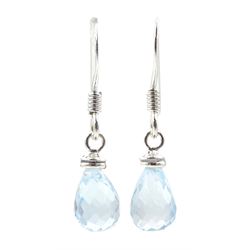 Pair of silver blue topaz pendant earrings, stamped 925
