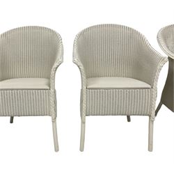Lloyd Loom by James Brindley - set four armchairs in light finish with upholstered seats