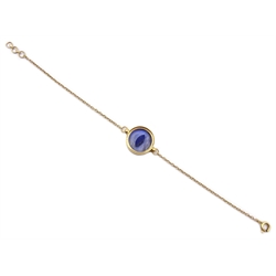  18ct gold snake eye bracelet, inlayed rainbow moonstone with lapis lazuli, hallmarked  
