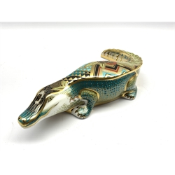 Royal Crown Derby 'Alligator' paperweight with gold stopper, boxed