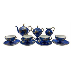 Noritake tea set for four persons, decorated with Butterflies on blue ground 