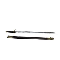 19th century English sword with plain blade, wire wound leather grip and crown pommel, 66cm blade
