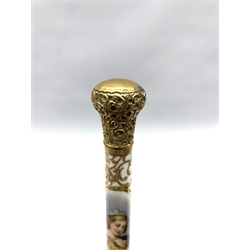 Ladies parasol with Continental porcelain handle painted with a portrait panel within a gilded surround 