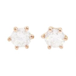 Pair of 18ct rose gold round brilliant cut diamond stud earrings, total diamond weight 0.96 carat, with World Gemological Institute report