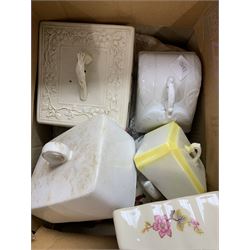 Quantity of ceramic & glass butter and cheese dishes to include Crown Devon Deer pattern and others in three boxes