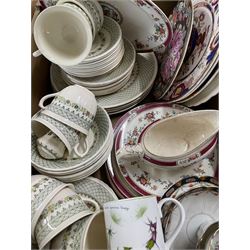 Mason's Madrigal pattern tableware, Art Deco hand painted bowl, Cottage ware, collectors plates and tankards and other ceramics in three boxes