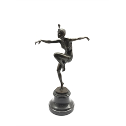 Art Deco style bronze figure of a dancer after 'Nick', H38cm overall