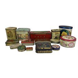 Oak box and contents of vintage tins