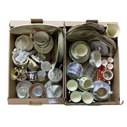 Early 19th century coffee cans, John Steventon & Sons part tea service, porcelain figures and other ceramics in two boxes 