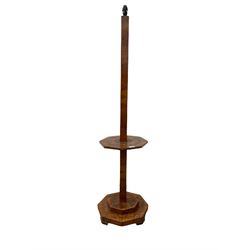 Burr walnut standard lamp with one tier over stepped base