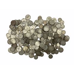 Approximately 1050 grams of Great British pre 1920 silver coins including Queen Victoria 1873, 1878, 1884 shillings, various other shillings, sixpence pieces from various Monarchs etc 
