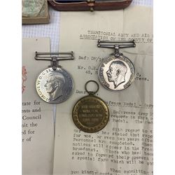 WWI trio to Pte G.E.Cooper, Royal Warwickshire Regt 63, WWII Defence Medal to the same recipient for service in the Home Guard in box of issue, pair of Ist Birmingham Battalion, Royal Warwickshire Regt.Shoulder Titles, Home Guard cloth badge etc
